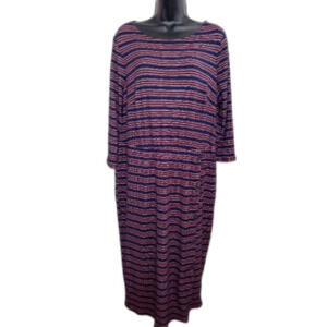Lane Bryant  Dress Size 14/16 Striped Blue/Maroon Shimmer Lined Button Casual